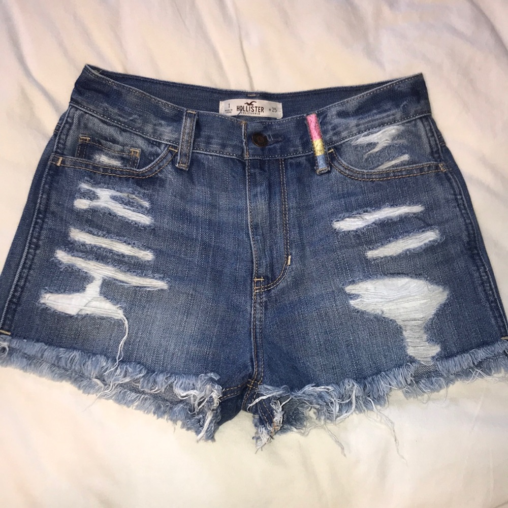 Hollister Light Wash Destroyed Denim Shorts